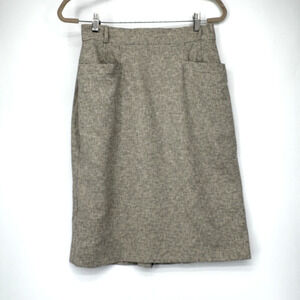 ESCADA Skirt 10 Tan Plaid Peplum Wool Pencil Career Academia